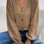 Ζακετάκι V neck καφε με κουμπάκια