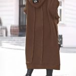 Oversize μακριά φούτερ ζακέτα καφέ