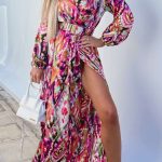 Aztec print κόκκινο μακρύ φόρεμα σε φούξια