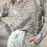 Μακρυμάνικο πουλόβερ με παγιέτες γκρι