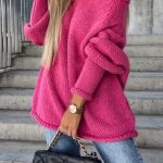 Off shoulder μακρύ πλεκτό σε φούξια