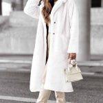 Γούνα μακριά με τσέπες λευκό