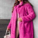 Γούνα μακριά με τσέπες φούξια