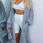 Μακρυά ζακέτα με φαρδυά μανίκια γκρι