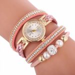 Γυναικείο τετραπλό ρολόι βραχιόλι χειρός ροζ