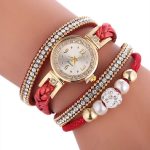 Γυναικείο τετραπλό ρολόι βραχιόλι χειρός κόκκινο