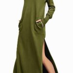 Μακρύ φούτερ φόρεμα με κουκούλα σε χακί