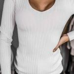 Rib V neck top λευκό