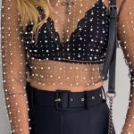 Διάφανο τοπ με πέρλες και strass μαύρο