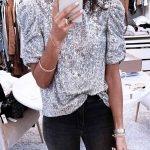 Sequin partywear ασημί μπλούζα