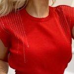 Top πλεκτό με strass σε κόκκινο