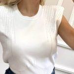 Top πλεκτό με strass σε λευκό