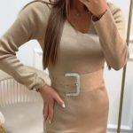 Φόρεμα lurex με ζωνάκι σε μπεζ