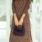 Leopard καφέ μακρύ φόρεμα με σκίσιμο