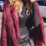 Faux fur jacket μπορντό