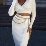 Λευκό rib σετ φούστα μπλούζα