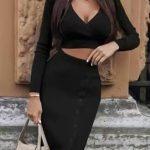 Μαύρο rib σετ φούστα μπλούζα