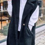 Longline αμάνικο μακρύ teddy σε μαύρο