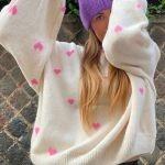 Πλεκτό με καρδιές ροζ