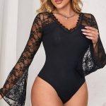 Μακρυμάνικο rib κορμάκι με δαντέλα