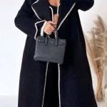 Παλτό τσόχα με ραφές και ζωνάκι σε μαύρο