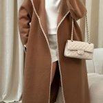 Παλτό τσόχα με ραφές και ζωνάκι σε καφέ