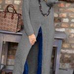 Μακρύ πουλόβερ με άνοιγμα μπροστά και ζιβάγκο γκρι