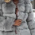 Γούνα puffer style μακρυμάνικη σε γκρι