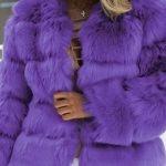 Γούνα puffer style μακρυμάνικη μωβ