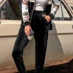 Βελουτέ floral σετάκι μαύρο