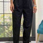 Anklet παντελόνι με half ζωνάκι μαύρο