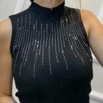 Αμάνικο ζιβάγκο με strass μαύρο