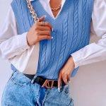 Κοντή πλεκτή καζάκα μπλε