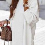 Πλεκτό μπλουζοφόρεμα λευκό με ζιβάγκο