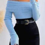 Off shoulder τοπάκι rib μπλε