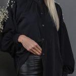 Πουκάμισο με πέρλες στους ώμους σε μαύρο