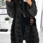 Eco fur long coat μαύρο