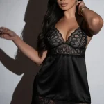 Μίνι babydoll με δαντέλα μαύρο