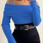 Off shoulder τοπάκι rib μπλε ρουα