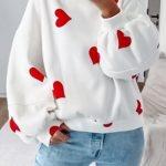 Φούτερ με καρδιές σε λευκό / κόκκινο χρώμα