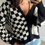 Trendy ζακέτα σκακιέρα μαύρο