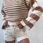 Crop top ριγέ πλεκτό μπεζ