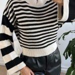 Crop top ριγέ πλεκτό μαύρο