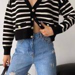 Ζακετάκι ριγέ κοντό με χρυσά κουμπιά μαύρο