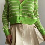 Ζακετάκι ριγέ κοντό με χρυσά κουμπιά πράσινο