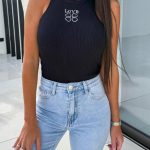 Μαύρο rib αμάνικο τοπ halterneck