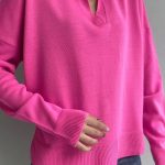 V neck τοπ φούξια