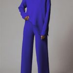 Casual μάλλινο σετ με γιακά μπλε