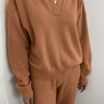 Casual μάλλινο σετ με γιακά μπεζ