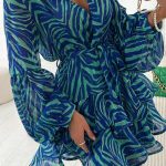 Κρουαζέ φόρεμα σε ζέβρα print mini με βολάν μπλε